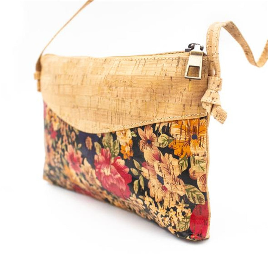 Original handmade natural cork Botanical Flowers and rustic Crossbody bag