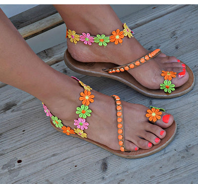 Bohemian flower power recycled wood sandals