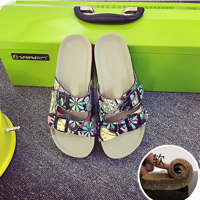 Cork  Belt double Strap Babouche Slides