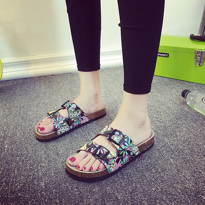 Cork  Belt double Strap Babouche Slides