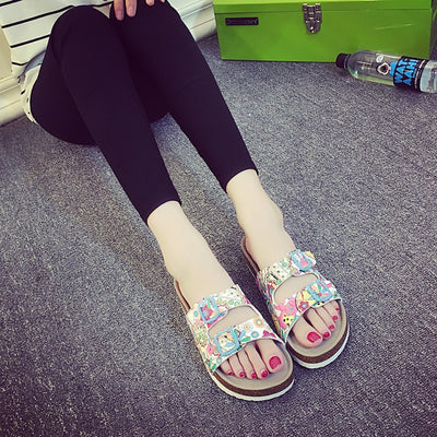 Cork  Belt Double Strap Babouche Slides