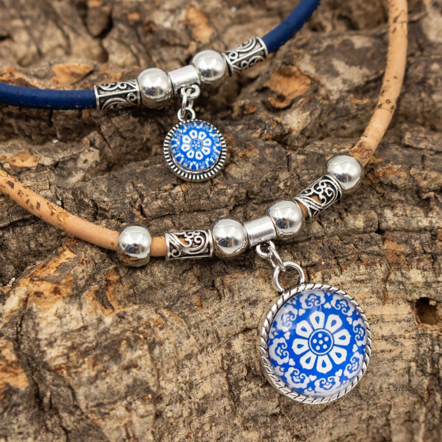 Natural cork with blue cork handmade