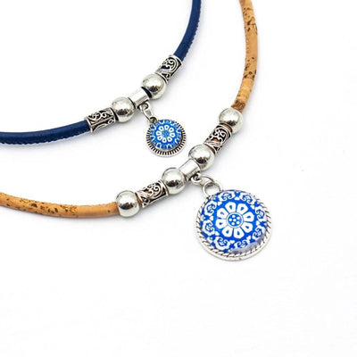 Natural cork with blue cork handmade