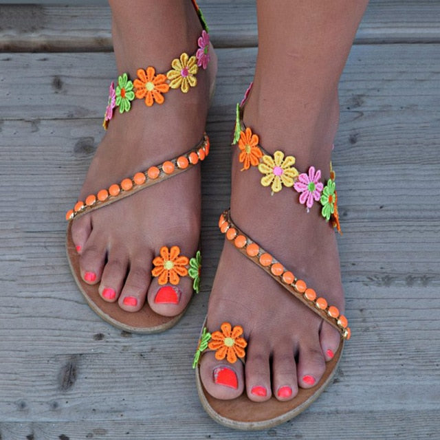 Bohemian flower power recycled wood sandals