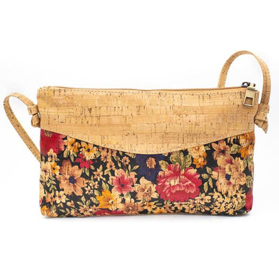 Original handmade natural cork Botanical Flowers and rustic Crossbody bag